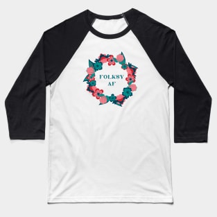 Folksy AF, norwegian folk flowers pink and blue Baseball T-Shirt